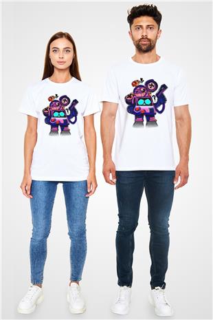 Brawl Stars Baskılı Unisex Beyaz Tişört - Tshirt