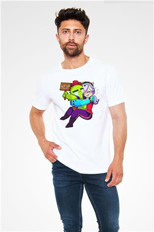 Brawl Stars Baskılı Unisex Beyaz Tişört - Tshirt