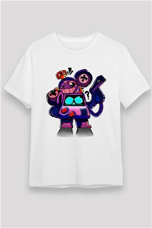 Brawl Stars Baskılı Unisex Beyaz Tişört - Tshirt