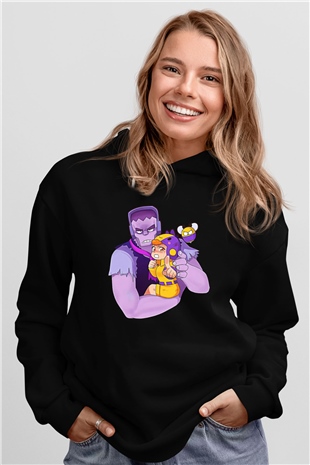 Brawl Stars Baskılı Unisex Siyah Kapüşonlu Sweatshirt