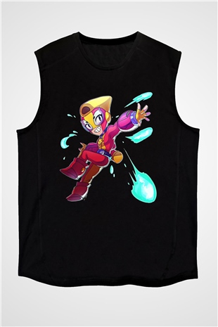 Brawl Stars Baskılı Unisex Siyah Kolsuz Tişört - Tshirt