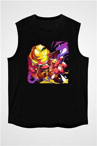 Brawl Stars Baskılı Unisex Siyah Kolsuz Tişört - Tshirt