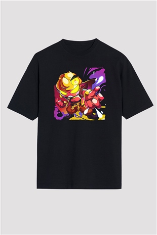 Brawl Stars Baskılı Unisex Siyah Oversize Tişört - Tshirt