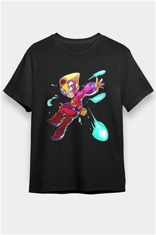 Brawl Stars Baskılı Unisex Siyah Tişört - Tshirt