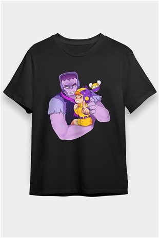 Brawl Stars Baskılı Unisex Siyah Tişört - Tshirt