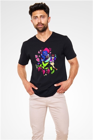 Brawl Stars Baskılı Unisex Siyah V Yaka Tişört - Tshirt