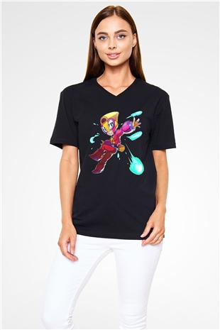 Brawl Stars Baskılı Unisex Siyah V Yaka Tişört - Tshirt