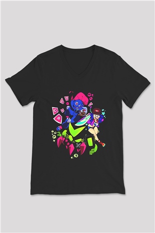 Brawl Stars Baskılı Unisex Siyah V Yaka Tişört - Tshirt