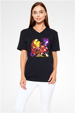 Brawl Stars Baskılı Unisex Siyah V Yaka Tişört - Tshirt