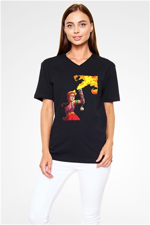 Brawl Stars Baskılı Unisex Siyah V Yaka Tişört - Tshirt