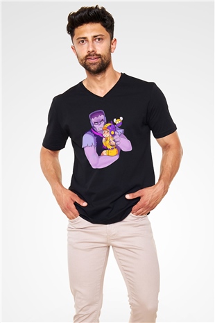 Brawl Stars Baskılı Unisex Siyah V Yaka Tişört - Tshirt