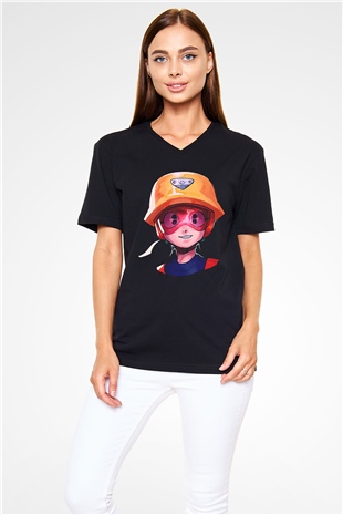 Brawl Stars Baskılı Unisex Siyah V Yaka Tişört - Tshirt