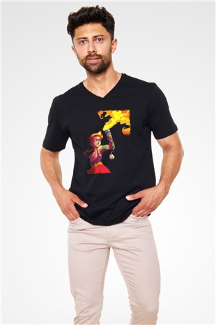 Brawl Stars Baskılı Unisex Siyah V Yaka Tişört - Tshirt