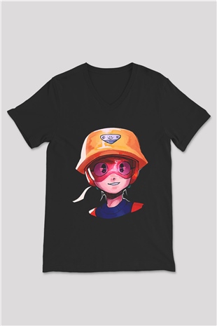Brawl Stars Baskılı Unisex Siyah V Yaka Tişört - Tshirt