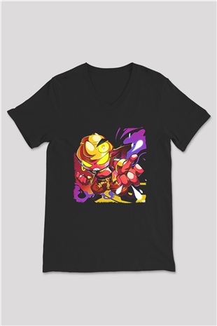 Brawl Stars Baskılı Unisex Siyah V Yaka Tişört - Tshirt