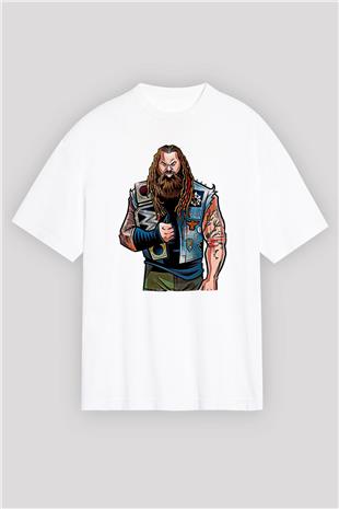 Bray Wyatt Baskılı Beyaz Unisex Oversize Tişört - Tshirt