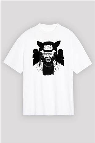 Bray Wyatt Baskılı Beyaz Unisex Oversize Tişört - Tshirt