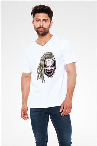 Bray Wyatt Baskılı Beyaz Unisex V Yaka Tişört - Tshirt