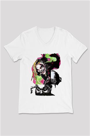 Bray Wyatt Baskılı Beyaz Unisex V Yaka Tişört - Tshirt