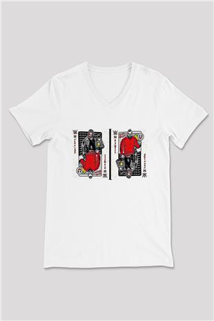 Bray Wyatt Baskılı Beyaz Unisex V Yaka Tişört - Tshirt