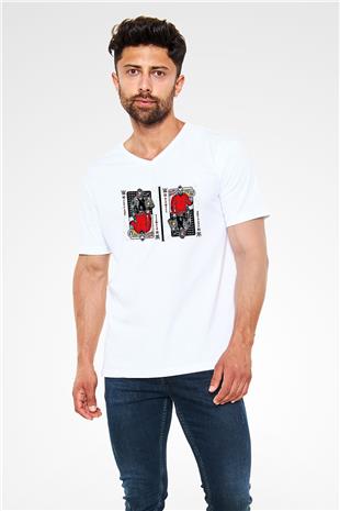 Bray Wyatt Baskılı Beyaz Unisex V Yaka Tişört - Tshirt