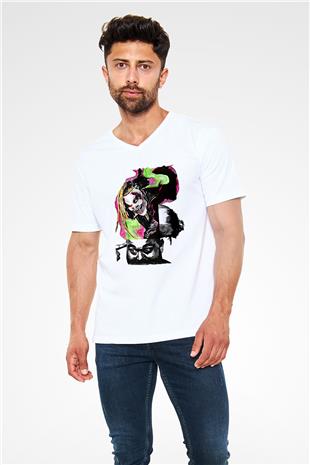 Bray Wyatt Baskılı Beyaz Unisex V Yaka Tişört - Tshirt