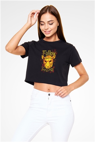 Bray Wyatt Baskılı Siyah Crop Top Kadın Tişört - Tshirt