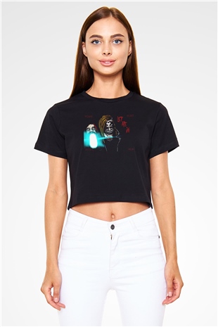 Bray Wyatt Baskılı Siyah Crop Top Kadın Tişört - Tshirt