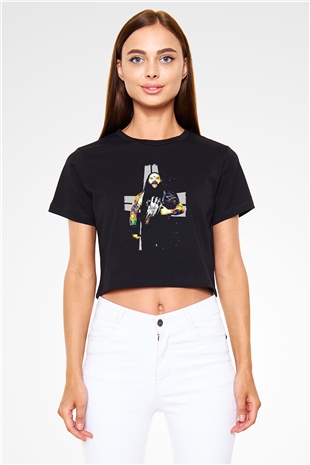 Bray Wyatt Baskılı Siyah Crop Top Kadın Tişört - Tshirt