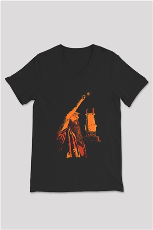 Bray Wyatt Baskılı Unisex Siyah V Yaka Tişört - Tshirt