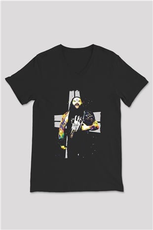Bray Wyatt Baskılı Unisex Siyah V Yaka Tişört - Tshirt