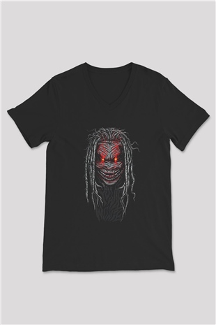 Bray Wyatt Baskılı Unisex Siyah V Yaka Tişört - Tshirt