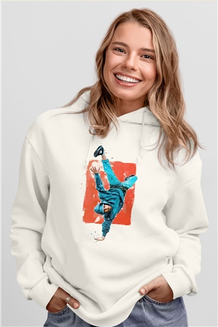 Breakdans Beyaz Unisex Hoodie