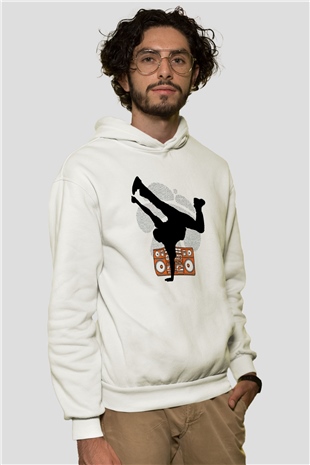 Breakdans Beyaz Unisex Hoodie