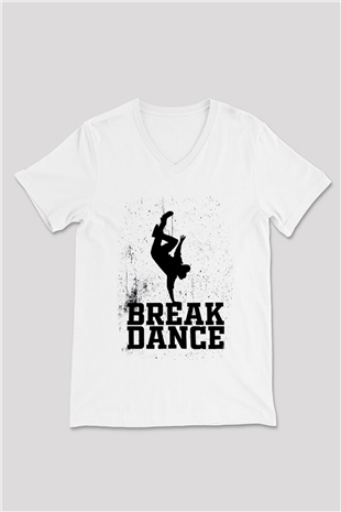 Breakdans Beyaz Unisex V Yaka Tişört