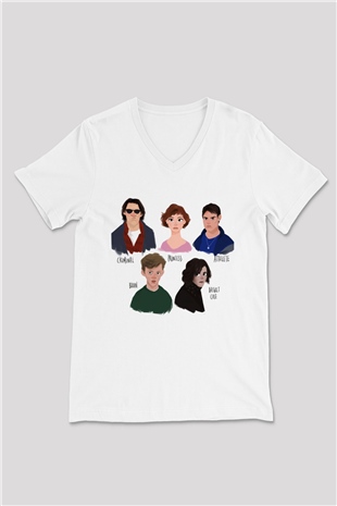 Breakfast Club Beyaz Unisex V Yaka Tişört