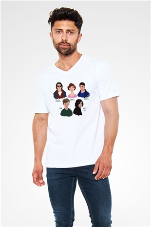 Breakfast Club Beyaz Unisex V Yaka Tişört