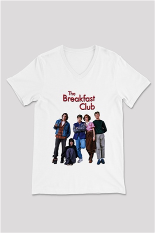 Breakfast Club Beyaz Unisex V Yaka Tişört