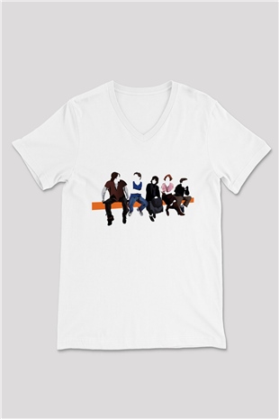 Breakfast Club Beyaz Unisex V Yaka Tişört