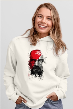 Breaking Bad Heisenberg Beyaz Unisex Kapşonlu Sweatshirt