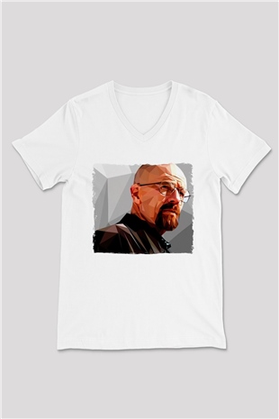 Breaking Bad Heisenberg Beyaz Unisex V Yaka Tişört