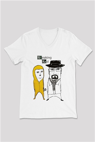 Breaking Bad Heisenberg Beyaz Unisex V Yaka Tişört T-Shirt