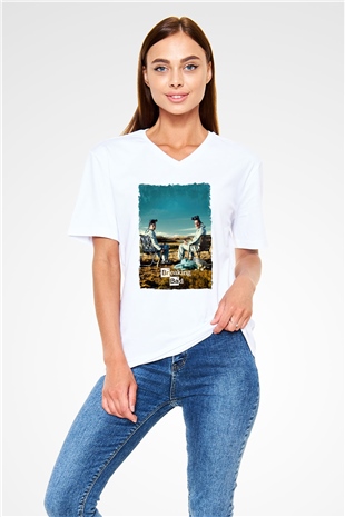 Breaking Bad Heisenberg Beyaz Unisex V Yaka Tişört