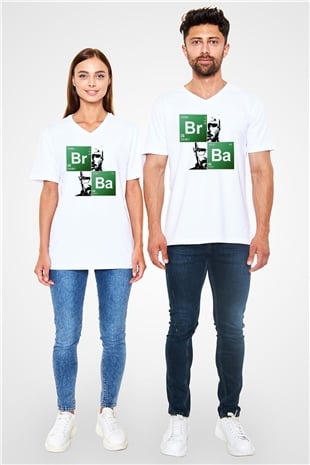 Breaking Bad Heisenberg Beyaz Unisex V Yaka Tişört T-Shirt