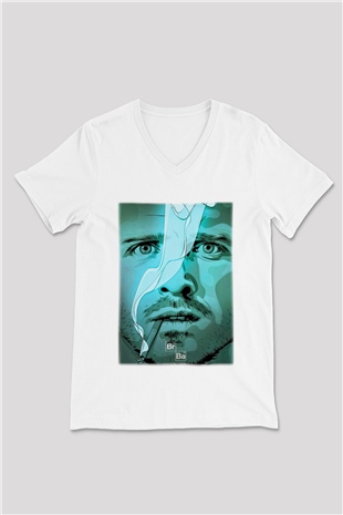 Breaking Bad Heisenberg Beyaz Unisex V Yaka Tişört T-Shirt