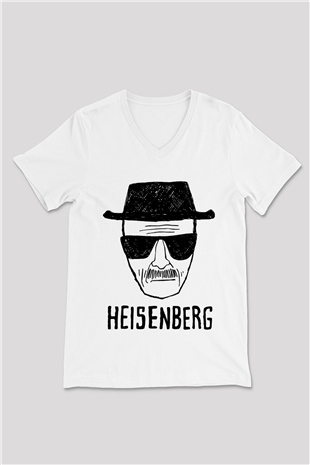 Breaking Bad Heisenberg Beyaz Unisex V Yaka Tişört T-Shirt