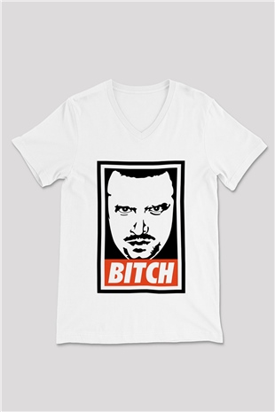 Breaking Bad Heisenberg Beyaz Unisex V Yaka Tişört
