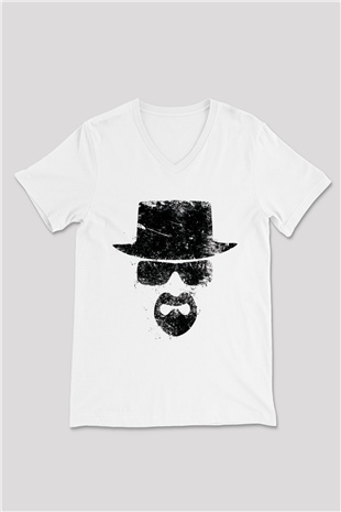 Breaking Bad Heisenberg Beyaz Unisex V Yaka Tişört T-Shirt