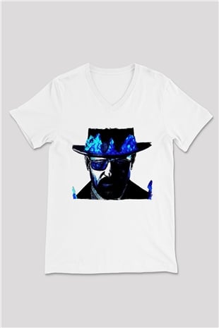 Breaking Bad Heisenberg Beyaz Unisex V Yaka Tişört