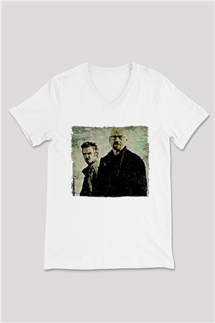 Breaking Bad Heisenberg Beyaz Unisex V Yaka Tişört